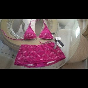 Crochet swim skirt bikini and triangle top